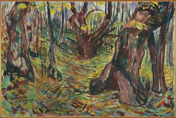 Rugged Trunks Oil Painting by Edvard Munch