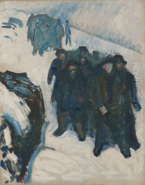 Sailors in Snow Oil Painting by Edvard Munch