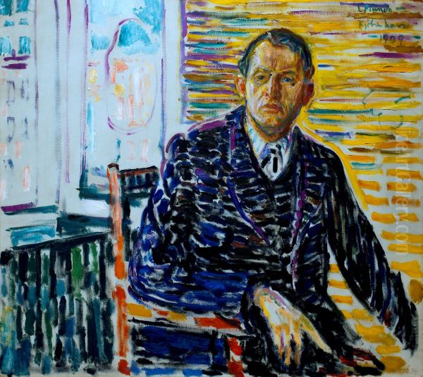 Self-Portrait in the Clinic Oil Painting by Edvard Munch