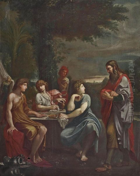 Abraham And The Three Angels Oil Painting by Lodovico Carracci