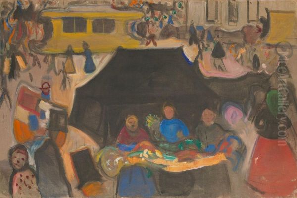 The Hearse on Potsdamer Platz Oil Painting by Edvard Munch