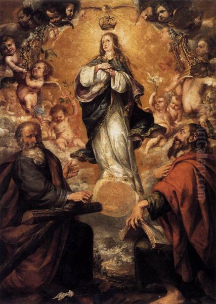 Virgin of the Immaculate Conception with Sts Andrew and John the Baptist Oil Painting by Juan De Valdes Leal