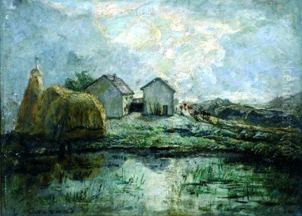 Paysage Avec Etangs Et Fermes. Oil Painting by Louis Hilaire Carrand