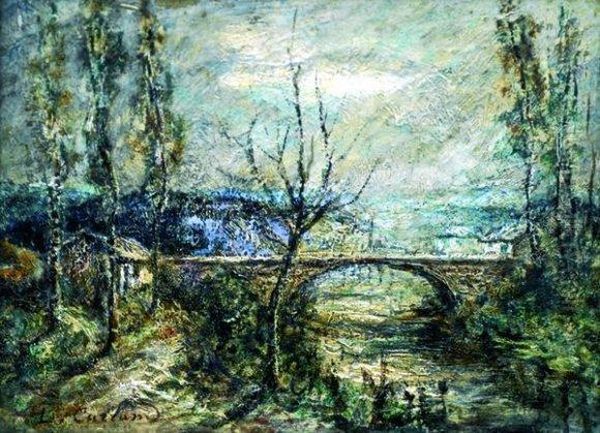 Paysage Au Pont. Oil Painting by Louis Hilaire Carrand