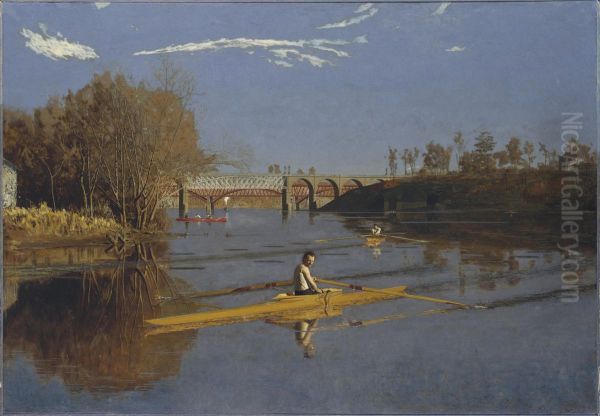 Max Schmitt in a Single Scull (The Champion Single Sculls) Oil Painting by Thomas Eakins