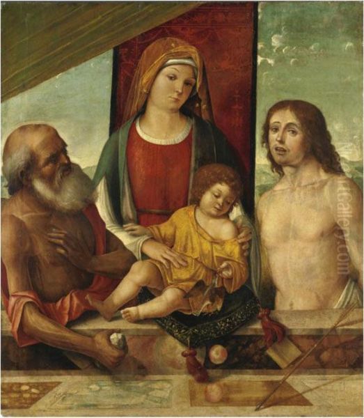 Madonna Col Bambino, San Gerolamo E San Sebastiano Oil Painting by Baldassarre Carrari