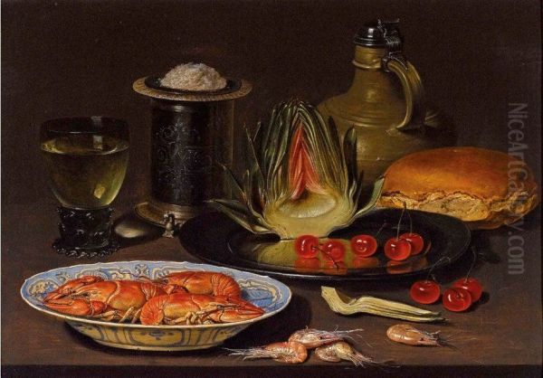 Still life with crayfish and an artichoke Oil Painting by Clara Peeters