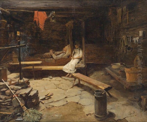 On a mountain hut Oil Painting by Francois-Auguste Biard