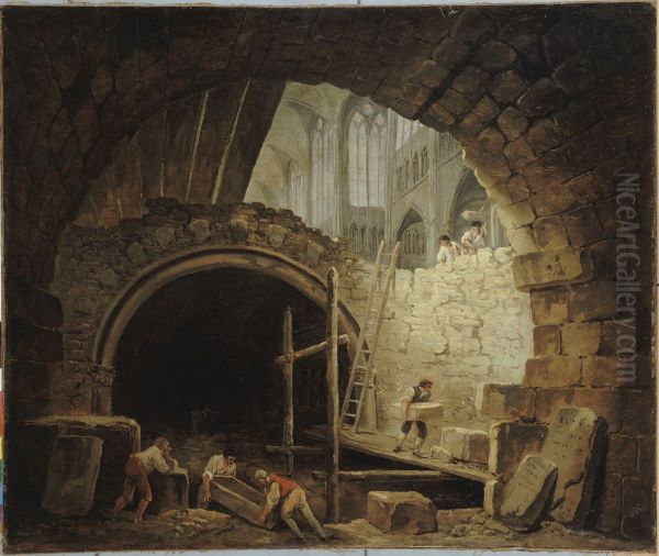 La Violation des caveaux des rois dans la basilique de Saint-Denis, en octobre 1793 Oil Painting by Hubert Robert