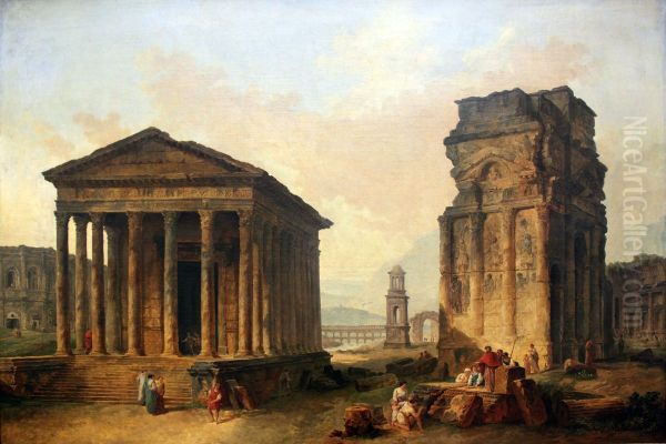 The Ruins of Nimes, Orange and Saint-Remy-de-Provence Oil Painting by Hubert Robert