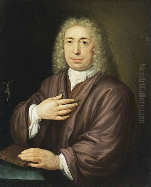 A Portrait Of A Catholic Cleric, Bust Length, With His Left Hand On The Bible Oil Painting by Abraham Carre