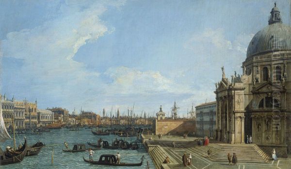 Venice: The Grand Canal with S. Maria della Salute towards the Riva degli Schiavoni Oil Painting by Canaletto