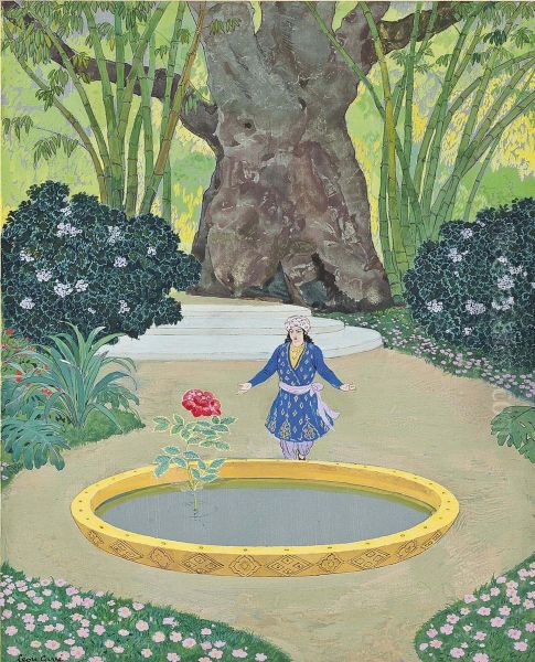 She Saw, In The Fountain Of Pure Gold, Her Sea Rose Oil Painting by Leon Carre