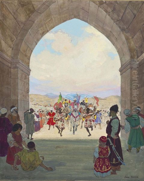 Soon The Cortege Appeared At The Town Gates Oil Painting by Leon Carre