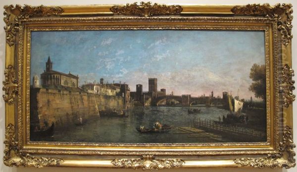 veduta di verona con castelvecchio e il ponte scaligero Oil Painting by Bernardo Bellotto