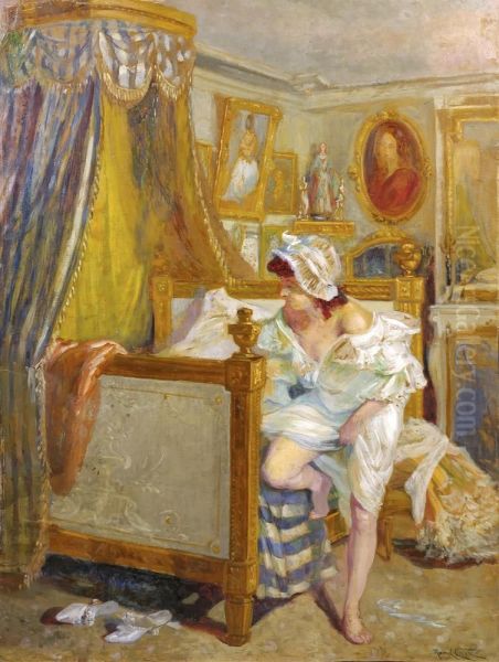 Jeune Femme Au Coucher Huile Sur Panneau Signee En Bas A Droite Oil Painting by Raoul Carre