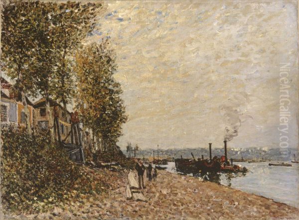 Tugboat on the Loing, Saint-Mammes Oil Painting by Alfred Sisley