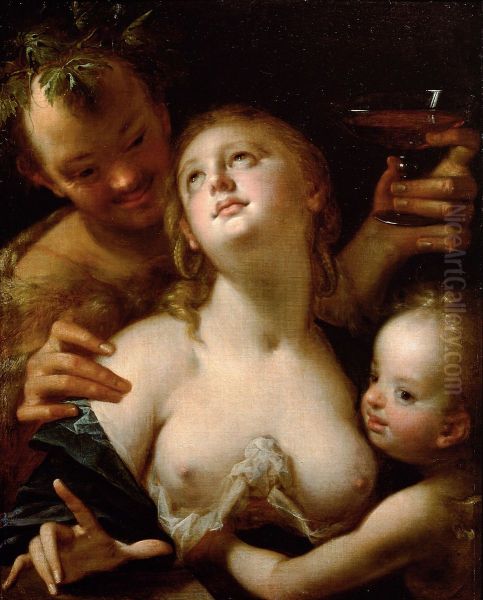 Bacchus, Venus und Amor Oil Painting by Hans Von Aachen