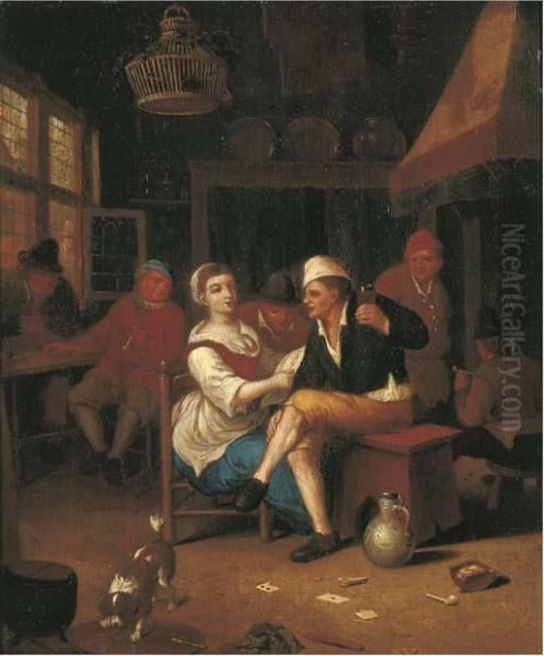 Peasants Making Merry In An Interior Oil Painting by Hendrik Carree