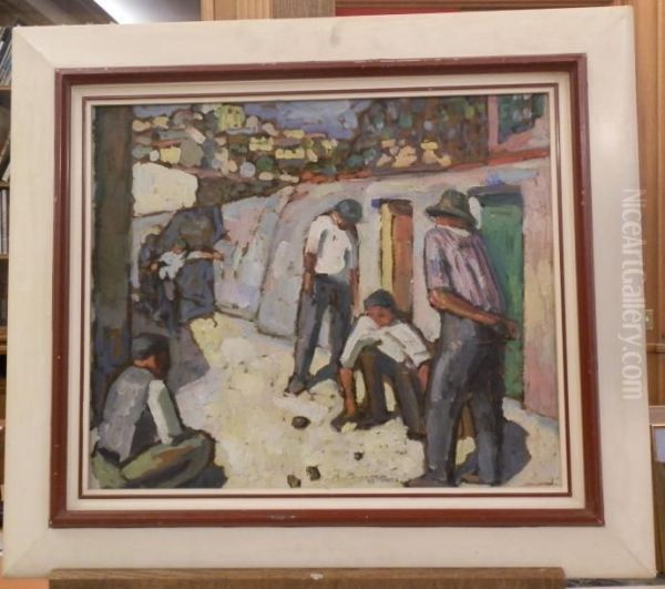 Les Joueurs De Petanque Oil Painting by Augustin Carrera