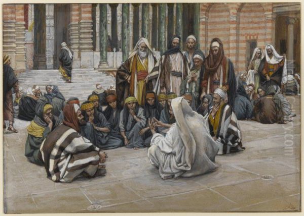 Jesus Speaks Near the Treasury Oil Painting by James Tissot