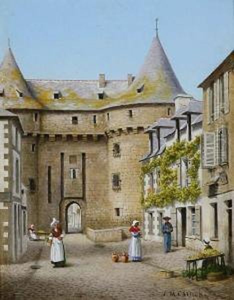 The Old Gate, Hennebon, Brittany Oil Painting by John Mulcaster Carrick