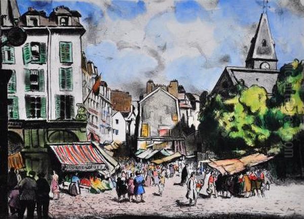 Market Day, Paris Oil Painting by Ethel Carrick-Fox