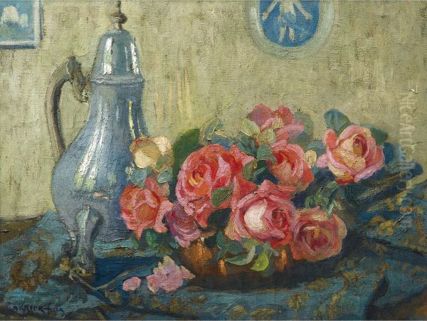 Nature Morte Aux Roses Oil Painting by Ethel Carrick-Fox