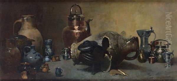 Le Pot De Fer Et Le Pot De Terre Oil Painting by Pierre Carrier-Belleuse