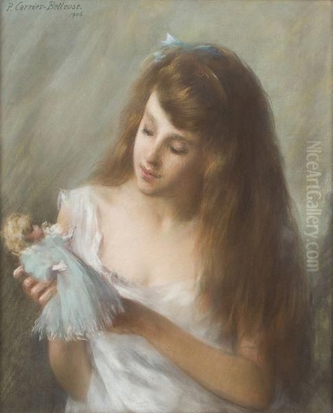 Jeune Fille A La Poupee Oil Painting by Pierre Carrier-Belleuse