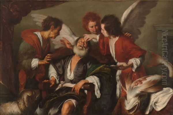 Tobias Curing His Father's Blindness Oil Painting by Bernardo Strozzi