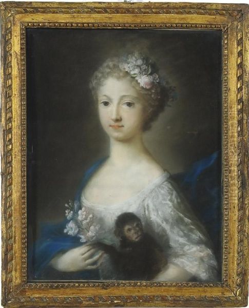 Ritratto Di Giovane Donna Con Fiori Fra Icapelli Oil Painting by Rosalba Carriera