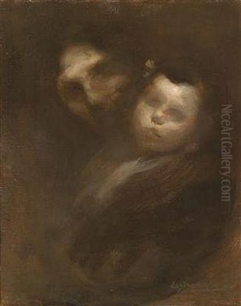 Mother And Child Oil Painting by Eugene Carriere