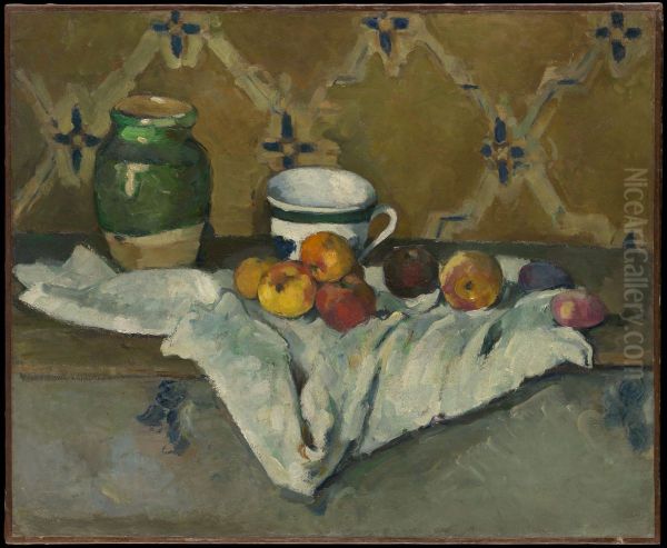 Still Life with Jar, Cup, and Apples Oil Painting by Paul Cezanne