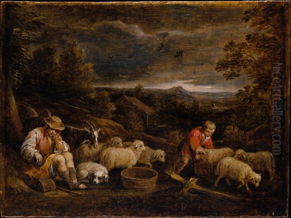 Shepherds and Sheep Oil Painting by David Teniers the Younger