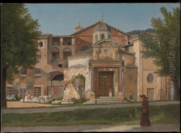 A Section of the Via Sacra, Rome (The Church of Saints Cosmas and Damian) Oil Painting by Christoffer Wilhelm Eckersberg