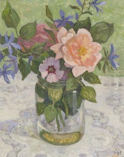 Flowers In A Glass Jar Oil Painting by Dora Carrington