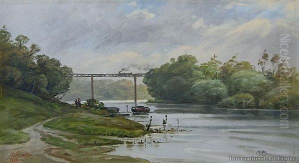 Train Viaduct Oil Painting by George William Carrington