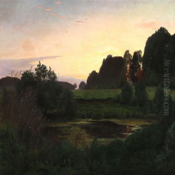 Danish Summer Landscape At Sunset Oil Painting by Carsten Henrichsen