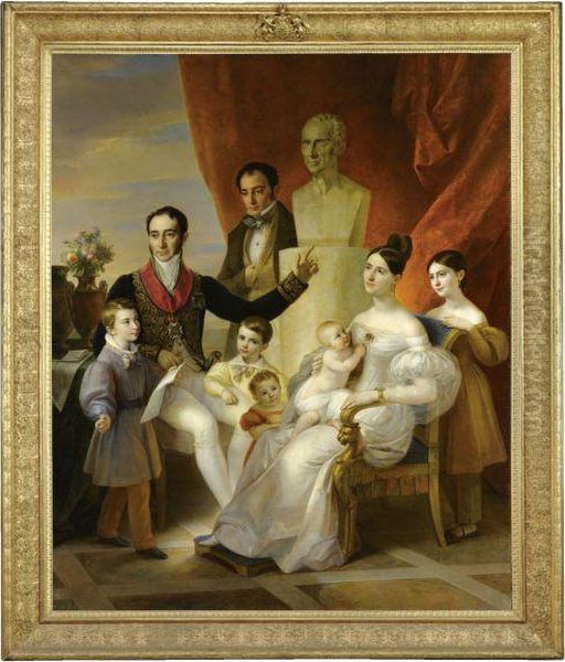 Ritratto Del Marchese Santangelo Con La Moglie Carolina Castriotascanderberg E I Figli Oil Painting by Natale Carta