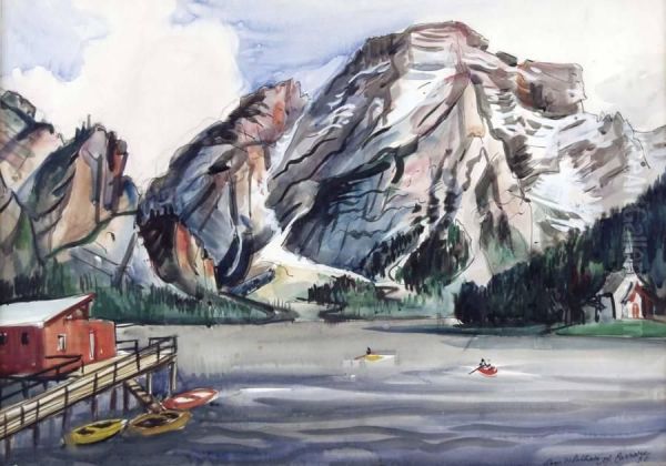 Lago Di Dobbiaco 1956 Oil Painting by Mario Cartaro