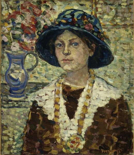 Portrait of a Girl with Flowers Oil Painting by Maurice Prendergast