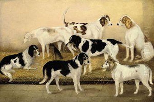 Favourite Hounds With A Favourite Terrier Oil Painting by Henry Carter