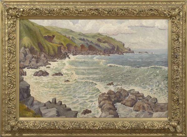 Seascape With A Rocky Shoreline Oil Painting by Henry Barlow Carter