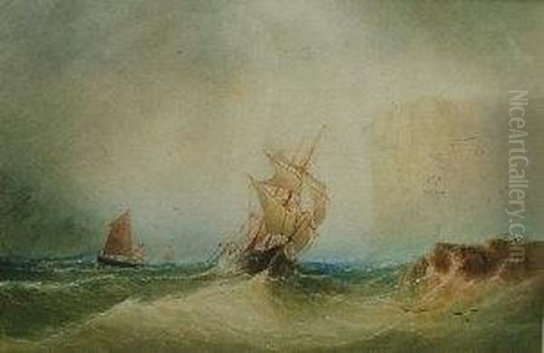 Derelict Swinging At Her Cable Off Flamborough Ness, Yorkshire Oil Painting by Henry Barlow Carter