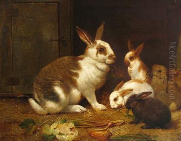 Rabbits Oil Painting by Henry William Carter