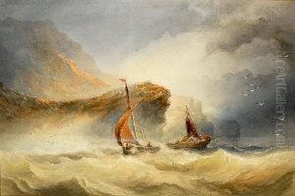 Fishing
Boats In Rough Sea Oil Painting by Joseph Newington Carter