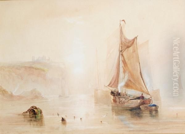 Boats Off Whitby Oil Painting by Joseph Newington Carter