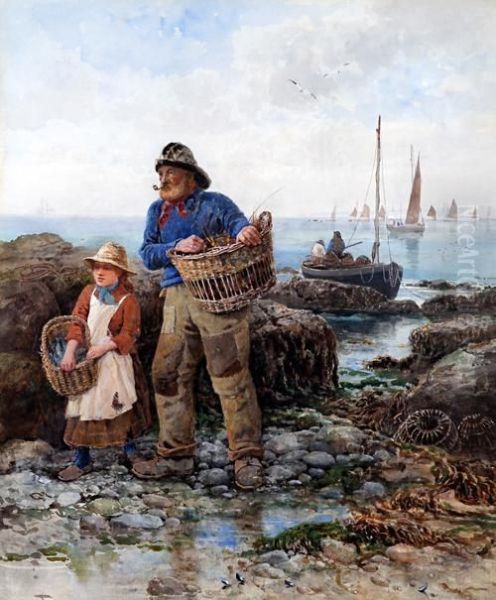 The Two Friends, Return From Fishing, Near Lands End Oil Painting by Richard Harry Carter