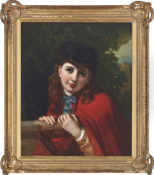 Portrait Of A Young Girl In A Red Cloak Oil Painting by Samuel John Carter